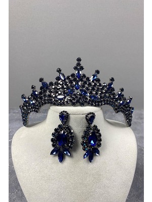 Hayalperest Boncuk Tokyo Taşlı Gelin Kına Tacı ve Mekik Küpe Seti