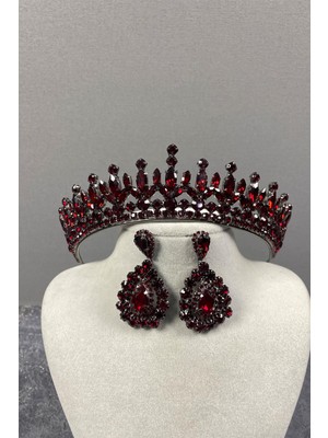 Hayalperest Boncuk Pedro Taşlı Gelin Kına Tacı ve Küpe Seti