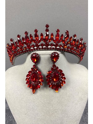 Hayalperest Boncuk Pedro Taşlı Gelin Kına Tacı ve Küpe Seti