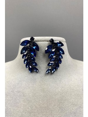 Yaprak Desen Ela Abiye Taşlı Gelin Küpesi