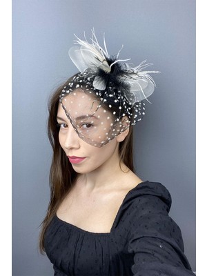 Hayalperest Boncuk Puantiyeli Vualet Nikah Şapkası ve Parti Aksesuarı Siyah Renk 1 Adet