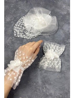 Vualet Nikah Şapkası Gelin Aksesuarı ve Vera Çift Bilek Aksesuar