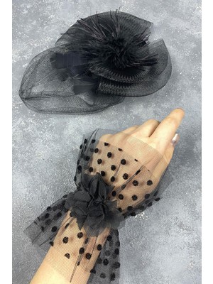 Vualet Nikah Şapkası Saç Aksesuarı ve Puanlı Vera Bilek Aksesuar