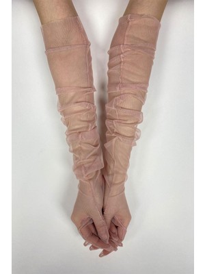 Pudra Uzun Şık Gelin Eldiveni Tül Eldiven Nikah/düğün/parti Eldiveni