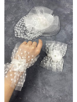 Vualet Nikah Şapkası ve Vera Taşlı Çift Bilek Aksesuar