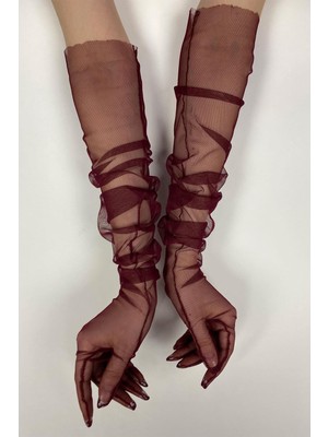 Bordo 10 Adet Gelin Eldiveni Tül Eldiven Nikah/düğün/parti Eldiveni