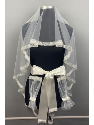 Beyaz Su Model Işlemeli Gelin Kına Duvağı Yüz Örtüsü