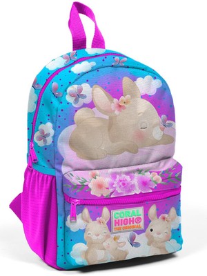 Coral High Minik Yuva Sırt Çantası Mavi Pembe Tavşan Desenli Iki Bölmeli 23536