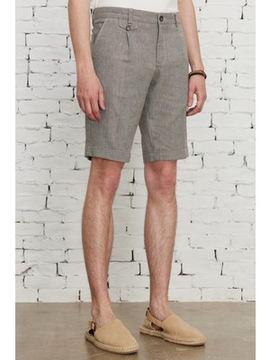 AC&Co / Altınyıldız Classics Erkek Kahverengi Slim Fit Dar Kesim Yan Cepli Diyagonal Desenli Pamuklu Şort