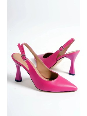 SkopjeShoes Skopje Shoes Fuşya Sivri 8 cm Arka Açık Klasik Topuklu Ayakkabı