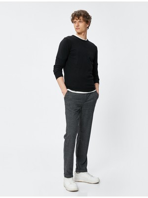 Koton Kareli Pantolon Cep Detaylı Düğmeli Viskon Karışımlı