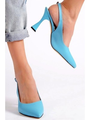 SkopjeShoes Skopje Shoes Somon Sivri 8 cm Arka Açık Klasik Topuklu Ayakkabı