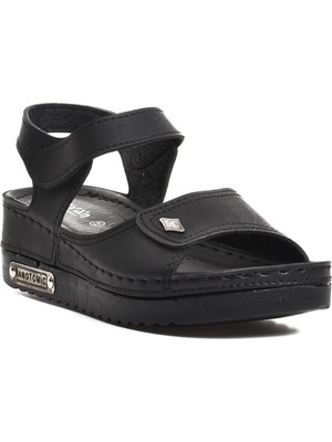 Ayakmod 07-109 Rr Siyah Kalın Taban Kadın Anatomik Sandalet