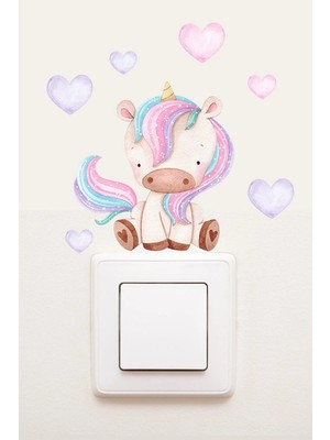 Kt Grup Priz - Pastel Unicorn ve Kalpler Dekoratif Priz Sticker