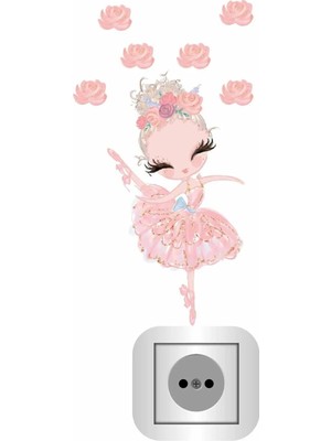 Kt Grup Pembe Balerin ve Çiçekler Priz Sticker