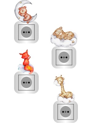 Kt Grup Uykucu Sevimli Hayvanlar 4 Adet Priz Sticker Seti