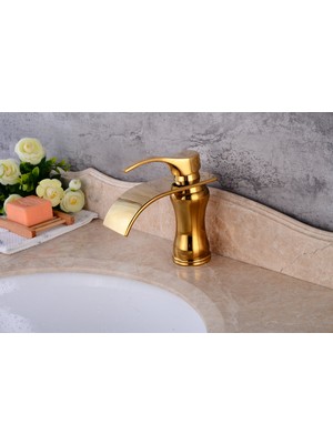 Anunnaki Gold Altın Dore Şelale Modern Tezgah Üstü Banyo Lavabo Bataryası