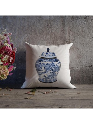 Lia Store Bleu Blanc Desenli Çift Taraflı Dekoratif Kırlent Kılıfı