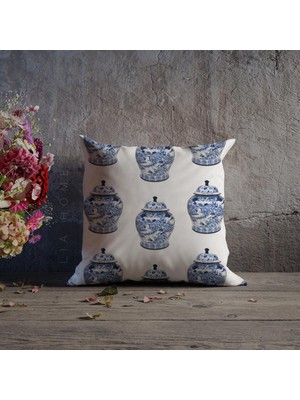 Lia Store Bleu Blanc Desenli Çift Taraflı Dekoratif Kırlent Kılıfı