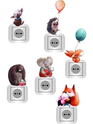 Kt Grup Muhteşem Pastel Hayvanlar 6 Adet Priz Sticker Seti