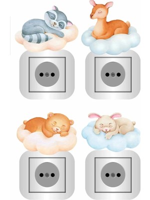 Kt Grup Uyuyan Sevimli Hayvanlar 4'lü Priz Sticker Seti