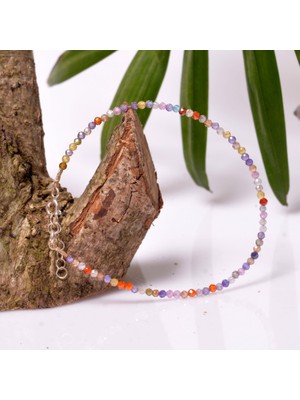 Taş Sandığı Zirkon Taşı Gümüş Bileklik -  2mm Karışık Renkli