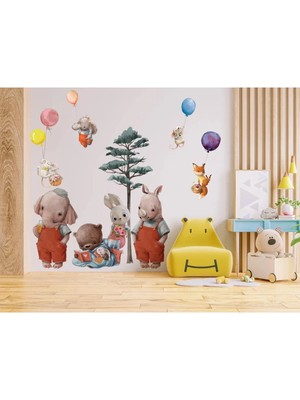 Kt Grup Oda Arkadaşlarım Eğlenceli Pastel Hayvanlar Çocuk Odası Duvar Sticker Seti