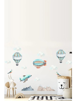 Kt Grup Sulu Boya Planör Bulutlar Balonlar ve Kuşlar Çocuk Odası Duvar Sticker Seti