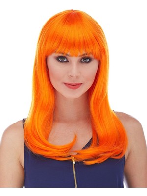 Samur Turuncu Renk Uzun Düz Parti Peruğu