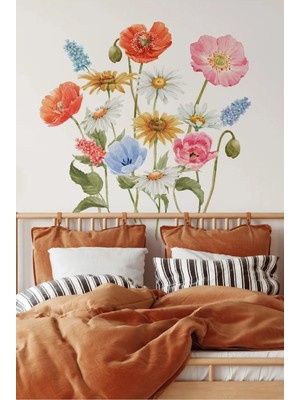 Kt Grup Rengarenk Watercolor Vahşi Çiçekler Modern Duvar Sticker