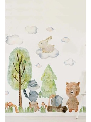 Kt Grup Woodland Sevimli Orman Arkadaşları El Çizimi Duvar Sticker Seti
