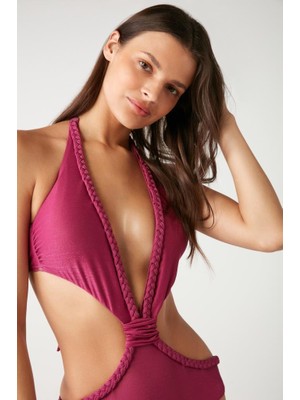 Kom Cmrm Kom Rajutan Örgü Detay Simli Kumaş Mayokini