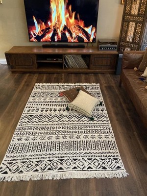 Homiano Yıkanabilir Çift Taraflı Dokuma Kilim Bahar 03 Siyah 80 x 150 cm