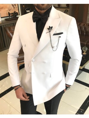 Terzi Adem İtalyan kesim slim fit kruvaze ceket pantolon damatlık set beyaz T9211