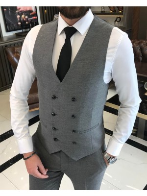 Terzi Adem Italyan Stil Slim Fit Erkek Ceket Yelek Pantolon Takım Elbise Antrasit T9524