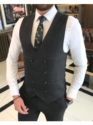 Terzi Adem Italyan Stil Slim Fit Erkek Ceket Yelek Pantolon Takım Elbise Siyah T9529