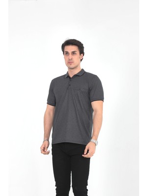KMK Kombin  Baba Yakalı Cepli Desenli Model Klasik Kesim  T-Shirt