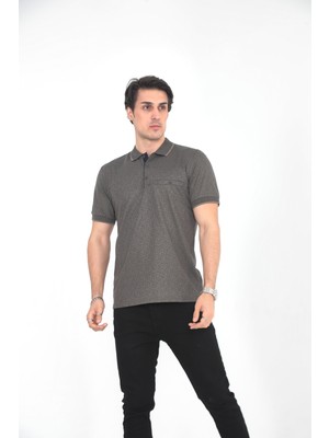KMK Kombin  Baba Yakalı Cepli Desenli Model Klasik Kesim  T-Shirt