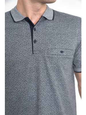 KMK Kombin  Baba Yakalı Cepli Desenli Model Klasik Kesim  T-Shirt