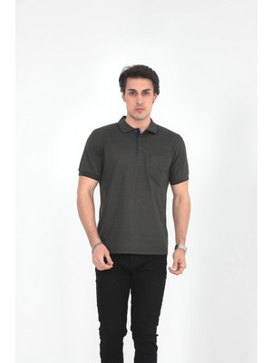KMK Kombin  Baba Yakalı Cepli Desenli Model Klasik Kesim  T-Shirt