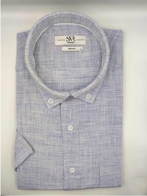 Süvari Kısa Kol Bol Kesim Pamuklu Tek Cepli Özel Kalıp Klasik Gömlek Mavi