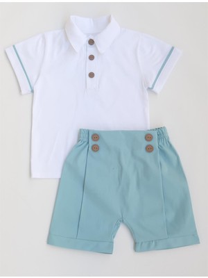 İkoko Kids Mavi Keten Denizci Gömlek Şort Takım Erkek Bebekler İçin Özel Tasarım
