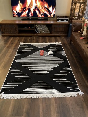 Homiano Yıkanabilir Çift Taraflı Dokuma Kilim Bahar 15 Siyah 120 x 180 cm