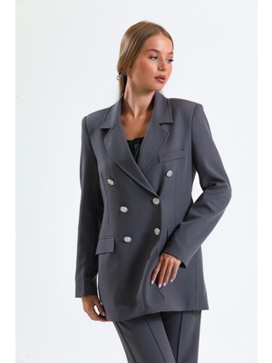 Sense Içi Astarlı  Hürrem Kumaş Oversize Blazer Ceket | CKT34236 Koyu Gri