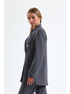 Sense Içi Astarlı  Hürrem Kumaş Oversize Blazer Ceket | CKT34236 Koyu Gri