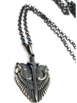 Ose Shop At Kılıç Figürlü 925AYAR Gümüş El Işi Erkek Kolye