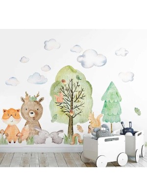 Kt Grup Woodland Sevimli Hayvanlar El Çizimi Mega Duvar Sticker Seti
