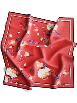 Bursa İpek Mercan Floral Twill Ipek Eşarp