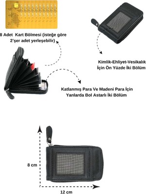 ED Design 12 Bölmeli Fermuarlı Siyah Kredi Kartlık Cüzdan