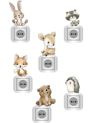 Kt Grup Sevimli Yavru Hayvanlar 6 Adet Priz Sticker Seti